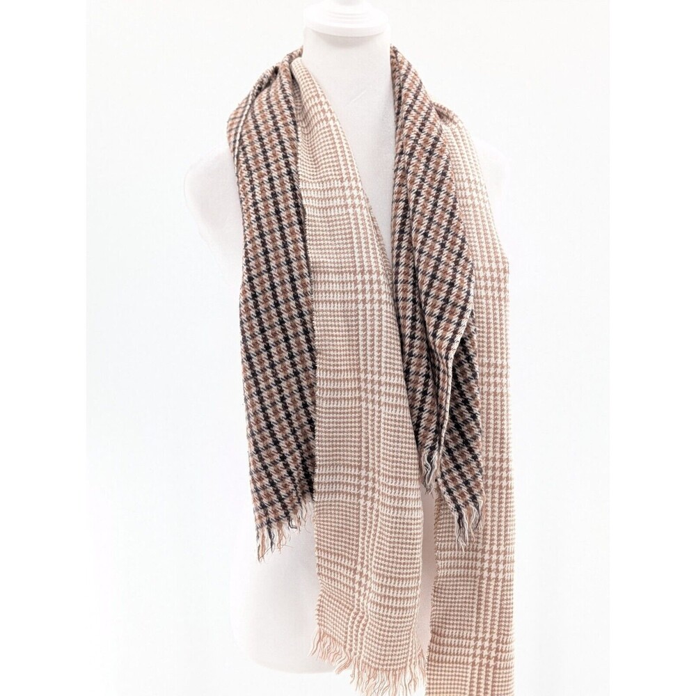 Plaid Vintage Brown Tan Grandpa Classic Preppy Fringe Scarf Lot Bundle of 2